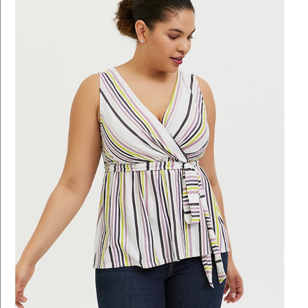 MULTI STRIPE CREPE WRAP BABYDOLL TANK SIZE 3